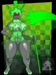 1girls 1x1x1x1 1x1x1x1_(forsaken) aberrant_1x1x1x1_(forsaken) areolae black_body breasts female female_only forsaken_(roblox) green_hair green_torso meme meme_in_the_background nipples padvohz pussy red_eyes roblox roblox_game robloxian scythe see-through_body self_upload tagme thighs