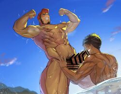 2boys abs back_muscles balls bara beard beefy biceps big_black_cock big_glans big_penis black_hair blank_eyes blowjob breasts brown_hair cap censor_bar censored censored_balls censored_penis completely_nude daddy dark_penis dark_skin dilf duo erection eyeless_male fellatio gay goatee happy_trail hi_res huge_cock hunk hypnosis legs_apart lifeguard long_penis looking_pleasured low-angle_view male male/male male_breasts male_only manly mature_male mind_control mob_face moobs morning mosaic_censoring muscles muscular muscular_arms muscular_back muscular_legs muscular_male muscular_thighs musk musk_clouds navel nude oppai oral oral_penetration oral_sex original original_character pecs penis_bigger_than_head pose posing pubic_hair quadriceps retracted_foreskin seaside sex short_hair sideburns six_pack sky standing sweat sweatdrop sweating sweaty thick thick_legs thick_penis thick_thighs toirotto tough_guy yaoi