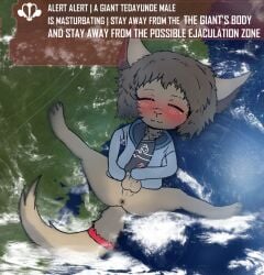 3_toes accessory alien anthro anus balls big_ears big_tail blue_clothing blush bodily_fluids bottomless brown_body brown_fur brown_hair closed_eyes clothed clothing cloud ear_tuft english_text feet fur furgonomics genital_fluids genitals giga hair hand_on_penis handjob jewelry landscape_dwarfing macro male masturbation penile penis precum ring sex shortstack shortstack_male solo space sprawnklaltrest tail tail_accessory tail_jewelry tail_ring tedayunde teruni-inamor text toes tuft