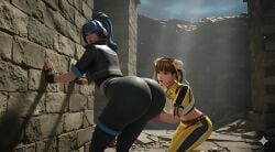2girls ai_generated animated asian asian_female ass ass_grab big_butt blue_hair bottom_heavy chinese_clothes clothing dead_or_alive fortnite gemini grok grok_imagine hope_(fortnite) huge_ass kissing_ass lei_fang mp4 navel panties pants_down ponytail sidelocks sound tagme thick_ass underwear video white_panties yuri