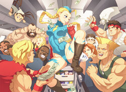 4girls 6+boys airplane alternate_costume arm_support blonde_hair blue_eyes blush boots braid breasts brown_eyes brown_hair cabinet cameltoe cammy_white capcom clothed condom dark-skinned_male dark_skin dee_jay dreadlocks drink dudley erotibot female fingerless_gloves garrison_cap grin guile happy headband human ibuki_(street_fighter) imminent_sex indoors inviting karin_kanzuki ken_masters kunoichi leotard long_hair male mask money mouth_hold multiple_boys multiple_girls necktie ninja nipples ryu_(street_fighter) sack sakura_kasugano short_hair sitting smile spread_legs street_fighter street_fighter_alpha street_fighter_alpha_2 street_fighter_alpha_3 street_fighter_iii street_fighter_iii:_3rd_strike street_fighter_iii_(series) street_fighter_iv street_fighter_iv_(series) street_fighter_v twin_braids vega_(street_fighter) wince zangief