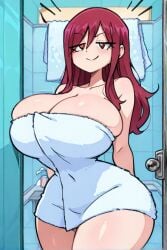 ai_generated erza_scarlet fairy_tail female huge_breasts long_hair red_hair smug towel