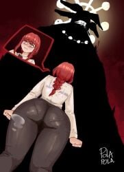 1girls accident animated ass ass_focus bangs big_ass black_bra blush bra bra_visible_through_clothes braid braided_hair chainsaw_man clenched_fist clenched_hand clenched_hands clothed crossover crying dress_shirt embarrassed fear female figure have_to_pee jujutsu_kaisen looking_up mahoraga_(jujutsu_kaisen) makima_(chainsaw_man) pantylines peeing peeing_self polapolabianda red_hair scared see-through see-through_clothing size_difference tagme tears thick thick_ass thick_thighs video wetting wetting_self