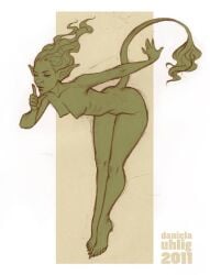 2011 colored_sketch daniela_uhlig deviantart flowing_hair mythical_creature nude_female olive_skin pretty shushing small_breasts