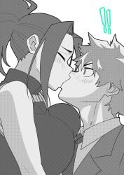 1boy 1boy1girl 1girls 2026 2d 2d_(artwork) 2d_artwork big_breasts black-haired_female black_hair boku_no_hero_academia breasts clothed green-haired_male green_bean green_hair hero heroine izuku_midoriya japanese japanese_female kissing large_breasts light-skinned_female light-skinned_male light_skin male/female momo_yaoyorozu my_hero_academia ponytail ponytail_female scars scars_all_over scars_on_arm superhero superheroine