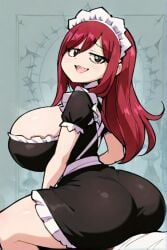 ai_generated erza_scarlet fairy_tail female huge_breasts lap_sitting long_hair maid red_hair smug