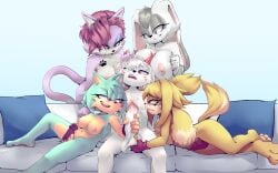 1boy 2025 2d 4girls 4girls1boy anthro anthro_on_anthro areolae balls ballsack big_breasts birthmark blue_eyeshadow boob_press boobs_on_head breasts breasts_on_head cat_ears cat_tail chest_tuft cock commission couch couch_meme dabbit dabbit_ears digital_drawing_(artwork) digital_media_(artwork) ear_tuft eyelashes face_markings feline female female_anthro female_masturbation fox fox_ears fox_tail geekayfm giant_cock giant_penis grabbing_balls grey_eyes grey_hair grin grinning hand_on_balls hand_on_cock hand_on_penis handjob headpat hi_res horns kitsune lux_the_porcupine magenta_hair male male_anthro masturbating masturbation meme meme_reference mobian_(species) mobian_cat mobian_dabbit mobian_fox mobian_porcupine mobian_rabbit multicolored_body multicolored_fur mushroom_penis nes_panda nes_pandansfw nezumi_the_dabbit nipples penis pink_eyes pink_nipples pink_penis ponytail porcupine porcupine_ears pressing_breast_on_partner pressing_breasts pressing_breasts_together purple_fur pushing_breasts_together rabbit rabbit_ears rabbit_tail red_eyes red_highlights red_horns sega simple_background smirk smirking smothering smug sonic_(series) sonic_the_hedgehog_(series) sundae_the_rabbit tail teal_fur teal_hair teamwork unstable_the_hellfox virtual_youtuber vtuber white_fur white_hair yellow_eyes yellow_fur