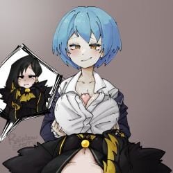 1futa 1girls alternate_version_available angela_(lobotomy_corporation) binah femdom futa_on_female futanari library_of_ruina paizuri paizuri_under_clothes project_moon rainbowstarry