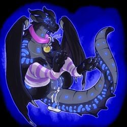 bodily_fluids clothing collar cum dragon female feral genital_fluids genitals hi_res hirothedragon leaking_cum legwear mythological_creature mythological_scalie mythology nightwing_(wof) plump_labia scalie seawing_(wof) solo thigh_highs vulva wings_of_fire