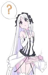 bangs bare_shoulders black_ribbon bottomless bottomless_futa braid braided_hair breasts buttons cleavage cock color colored confused dick edited_art eyelashes fate/strange_fake fate_(series) francesca_prelati_(fate) futa_focus futa_only futa_sans_balls futanari garter_straps gloves hair_ribbon leaking_precum long_hair looking_up pale-skinned_futa pale_skin penis purple_eyes question_mark ribbon ribbons ruffled_collar simple_background skirt small_breasts solo solo_focus solo_futa speech_bubble stockings straight_bangs straight_hair striped_clothing third-party_edit throbbing_penis titties veins veiny veiny_penis violet_eyes white_background white_clothes white_gloves white_hair