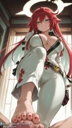 1girls ai_generated barefoot big_breasts breasts cleavage clothed clothed_female curvy curvy_body curvy_female dreamyan_ai feet foot_fetish foot_focus footjob green_eyes guilty_gear guilty_gear_strive halo hi_res high_quality high_resolution highres jack-o'_valentine knee_up large_breasts leg_up long_hair looking_at_viewer male_pov pov red_hair seductive seductive_eyes seductive_look seductive_mouth seductive_pose seductive_smile smile smiling thick_ass thick_thighs thighs toes uncensored