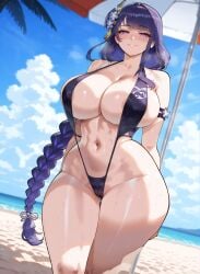 1girls ai_generated almost_naked almost_nude alternate_breast_size bare_legs bare_shoulders bare_thighs barefoot beach before_sex belly big_ass big_breasts big_butt big_hips big_thighs bikini black_bikini blue_sky blush boobaai braid braided_hair breasts curvaceous curvaceous_female curvaceous_figure curvy curvy_figure day daytime deep_skin female female_focus female_only flower_in_hair front_view full_body g_string genshin_impact groping hair hair_between_eyes hair_ornament horny horny_female hoyoverse huge_ass huge_breasts huge_butt huge_thighs large_ass large_breasts light-skinned_female lips long_hair mihoyo navel outdoors parted_lips purple_eyes purple_hair raiden_shogun sand sexy sky sling_bikini solo solo_focus straight sweat toned toned_female toned_stomach twitter_link very_long_hair voluptuous voluptuous_female water wide_hips