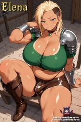 1futa ai_generated blonde_hair bulge chubby elena_(luxvyne) futanari green_eyes luxvyne muscles original_character tan_skin warrior