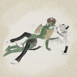 absurd_res after_kiss ambiguous_penetration anthro aquatic armwear blush bodily_fluids breasts canid canid_demon canine canis clothing collar covered_eyes demon dragon duo elbow_gloves female fish from_front_position gloves handwear hellaverse hellhound helluva_boss hi_res hybrid legwear logan_(viverna) loona_(helluva_boss) lying male male/female mammal missionary_position mythological_canine mythological_creature mythological_scalie mythology nipples on_back penetration romantic romantic_sex saliva saliva_string scalie sex shark simple_background spiked_collar spikes stockings tail viverna wings wolf