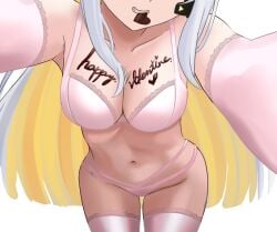 1girls 2d 2d_(artwork) blush breasts chocolate chocolate_on_body curvy curvy_female curvy_figure eru_nabura estebaneishon1 female female_only headset hispanic_virtual_youtuber indie_virtual_youtuber latam_virtual_youtuber light-skinned_female light_skin lingerie long_hair navel sexy thick_thighs thighs two-tone_hair underwear valentine's_day virtual_youtuber vtuber vtuberfanart white_background white_hair yellow_hair young younger_female