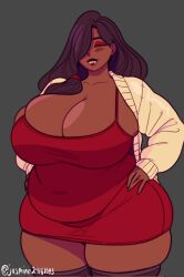 bbw belly_overhang dark_skin dress jasmine29161093 skin_tight smile vampire