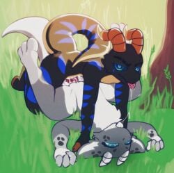 absurd_res alter_ego anthro belly black_body black_scales black_spotted_fur blissful blue_stripes bodily_fluids brown_claws brown_horn claws cum cum_in_vagina cum_inside cum_on_groin dep dominant dominant_male duo female female_on_bottom fur furred_kobold furred_scalie genital_fluids grey_body grey_claws grey_fur grey_horn hi_res horn kobold light light_beam looking_at_viewer male male/female male_on_top on_bottom on_top pepper_(wakeyyeti) saliva saliva_on_tongue saliva_string scales scalie sex stripes submissive submissive_female sunbeam sunlight tail tan_underbelly white_belly yin_the_kobold