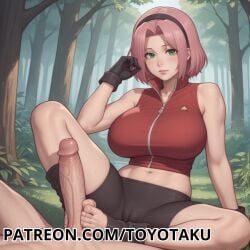 ai_generated cum_on_feet female femdom footjob green_eyes mature_woman naruto naruto_(series) naruto_shippuden pink_hair sakura_haruno toyotaku