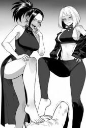 1boy 2girls ai_generated ass asserting_dominance assertive assertive_female bad_end barefoot big_ass breasts chastity chastity_cage chastity_device cooperative_footjob cumming defeated defeated_hero defeated_male denki_anma dialogue dominant_female domination dress female femdom foot_domination footjob greyscale huge_breasts humiliation izuku_midoriya light-skinned_female light-skinned_male light_skin male male_chastity malesub momo_yaoyorozu monochrome mr.skull my_hero_academia ochako_uraraka penis ratatatat74 ruined_orgasm small_penis small_penis_humiliation stepped_on stepping_on_penis tagme text thick_thighs video villain villainess weak weak_male