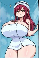 ai_generated erza_scarlet fairy_tail female huge_breasts long_hair red_hair smug towel