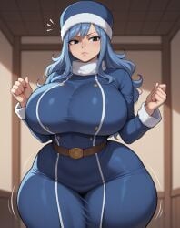 1girls ai_generated big_breasts blue_eyes blue_hair curvaceous curvy_female eyes fairy_tail female female_only fully_clothed_female hat hourglass_figure juvia_lockser large_breasts light-skinned_female light_skin smogai standing surprised_expression thick thick_thighs voluptuous voluptuous_female wide_hips