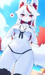 2_tails ai ai-created ai_art ai_generated beach bikini breasts devil-vox devvoxy fanart fox fox_girl heart_hands kitsune knia_(devil-vox) knia_(devvoxy) looking_at_viewer original pixai sexy sexy_female tagme