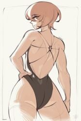 1girls ass back back_view brown_hair cheyr clio_aite female mature mature_female muscular muscular_female older_female one-piece_swimsuit phase_connect short_hair swimsuit thick_thighs thighs virtual_youtuber vtuber white_background