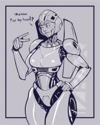 1girls 2d 2d_(artwork) animated arcee arcee_(rotb) autobot autobot_insignia breasts female female_autobots female_only izra medium_breasts monochrome nipples robot robot_girl slideshow solo tagme transformers transformers_rise_of_the_beasts