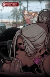 absurd_res balls_fondling beauty_mark blonde_hair blowjob cherrymousestreet chloe_doll closed_eyes cum cum_in_mouth deep_blowjob deepthroat grabbing_balls highres long_eyelashes