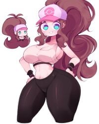 1girls breasts female female_focus female_only hilda_(pokemon) large_breasts light-skinned_female light_skin looking_at_viewer midriff nintendo pokemon reinsleif rox_hoxten solo thick_thighs thighs white_background wide_hips