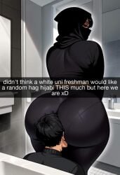 age_difference ai_generated arabian arabian_female ass ass_bigger_than_head ass_focus ass_huffing ass_worship big_ass big_butt black_leggings black_legwear black_pants bubble_butt chubby_female civitai dark-skinned_female dark_skin eating_ass face_in_ass farah_(daballsman) fat_ass female hijab huffing huge_ass mature_female milf muslim muslim_female older_female rimming selfie snapchat teasing wide_hips yoga_pants younger_male