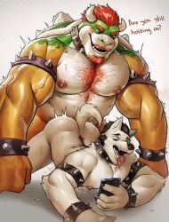 2boys absurd_res anal anal_penetration anthro anthro_on_anthro beard biceps big_butt black_hair bodily_fluids body_hair bowser butt canid canine canis chest_hair collar domestic_dog duo facial_hair fur furry furry_male furry_only gay gay_sex genital_fluids hair hi_res highpups horns husky interspecies jewelry koopa langdon_marston male male/male male_nipples male_only male_penetrated male_penetrating male_penetrating_male mammal mario_(series) muscular muscular_anthro muscular_male nintendo nipples nordic_sled_dog nude open_mouth pecs penetration penile penile_penetration red_hair reptile scalie sex shell simple_background smile spikes spitz tail teeth text tongue white_body white_fur yaoi yellow_skin