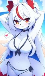 2_tails ai ai-created ai_art ai_generated arms_behind_head beach bikini breasts devil-vox devvoxy fanart fox fox_girl kitsune knia_(devil-vox) knia_(devvoxy) looking_at_viewer original pixai sexy sexy_female tagme
