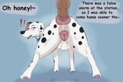 101_dalmatian_street 101_dalmatians absurd_res anal animal_genitalia animal_vulva anthro anus ass canid canine canine_genitalia canine_vulva canis cheating cheating_wife collar dalmatian delilah_(101_dalmatians) dialogue disney domestic_dog duo female feral floppy_ears genitals ghostyxtoasty hi_res human humanoid male male/female mammal multi_nipple nipples pawpads penis sex spots surprised text vulva wet zoophilia