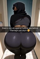 ai_generated arabian arabian_female ass ass_focus big_ass big_butt black_leggings black_legwear black_pants bubble_butt chubby_female civitai dark-skinned_female dark_skin farah_(daballsman) fat_ass female hijab huge_ass mature_female milf muslim muslim_female older_female selfie snapchat teasing wide_hips yoga_pants