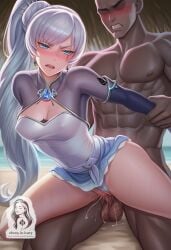 1boy 1girls 2d ai_generated ass big_ass big_breasts breasts cock_in_vagina dark-skinned_male ebony_in_ivory erection female female_focus full_body interracial large_penis penis penis_in_pussy penis_in_vagina qos qos_tattoo queen_of_spades rwby sex smile straight sweat tattoo thick thick_thighs uncensored vaginal_penetration vaginal_sex weiss_schnee