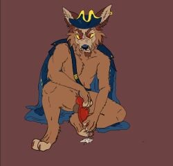 1boy 4_fingers animal_genitalia anthro anthro_male anthro_only anthro_solo balls beard blue_clothing blue_hat blue_headwear blue_jacket blue_nose brown_beard brown_body brown_fur canid canine canine_genitalia canine_penis cheek_tuft claws clothes clothing cock coyote cum dark_blue_hat dark_blue_nose dick digital_media_(artwork) ear_piercing ear_ring earring eyebrows facial_hair fangs fit fit_male fur furry furry_male furry_only furry_solo genitals hat headwear indigo_park jacket jacket_off jizz jpeg knot knotted_penis lidded_eyes male male_anthro male_furry male_only no-human no_human no_humans no_male_nipples non-human non-human_only one_color_background only_furry only_male penis pierced_ear piercing pirate pirate_hat plain_background red_eyes red_eyes_male red_penis semen sharp_teeth simple_background simple_shading skurv_the_coyote_(indigo_park) smile smiling snaggle_teeth snaggle_tooth solo solo_anthro solo_furry solo_male squatting testicles v3lo420 video_games yellow_sclera yellow_teeth
