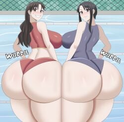 ass azumanga_daiou nyamo_minamo_kurosawa one-piece_swimsuit pool source_request two-piece_swimsuit yukari_tanizaki