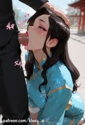 1girls ai_generated alternate_version_available asami_sato avatar_legends bikini black_hair blowjob blush chinese_clothes clothing dark_skin female green_eyes heart hi_res horny klexyai kneeling light_skin lipstick long_hair looking_at_partner male penis side_view sitting sweatdrop the_legend_of_korra uncensored watermark younger_female