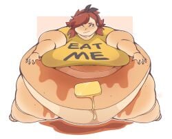 bbw belly_overhang blush fat fat_arms food_humanoid freckles kappallnight short_hair ssbbw t-shirt