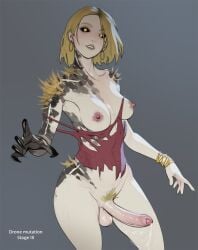 1futa big_penis black_sclera blonde_hair bush claws erect_penis erection futanari gold_eyes hourglass_figure naked original pale_skin precum pubic_hair tarakanovich