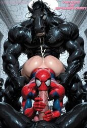 ai_assisted ai_generated anal_sex blowjob hungward marvel spider-man spider-man_suit spitroast torn_clothes torn_suit venom_(marvel)