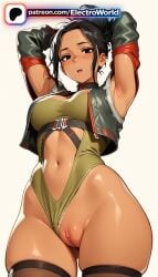 1girls 2026 ai_generated artist_name black_hair breasts bust chest clitoral_hood cyberpunk_2077 electroworld exposed_pussy female from_below gradient gradient_background hi_res high_quality high_resolution highres jacket juicy_pussy navel panam_palmer patreon patreon_username pussy skindentation solo stable_diffusion tight_pussy uncensored vagina watermark