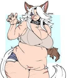 1girls bbw chubby chubby_female cleavage deadlock female female_only huge_breasts kemonomimi large_breasts revealing_clothes silver_(deadlock) snoozysoozyy solo solo_female standing weight_gain