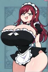 ai_generated erza_scarlet fairy_tail female huge_breasts long_hair maid red_hair smug