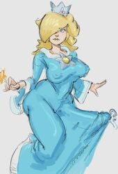 bodily_fluids bulge clothed clothing erection fasstart genital_fluids gynomorph hi_res human intersex leaking_penis leaking_precum mammal mario_bros nintendo nipple_outline precum rosalina_(mario) solo super_mario_galaxy