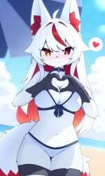 2_tails ai ai-created ai_art ai_generated beach bikini breasts devil-vox devvoxy fanart fox fox_girl heart_hands kitsune knia_(devil-vox) knia_(devvoxy) looking_at_viewer original pixai sexy sexy_female tagme