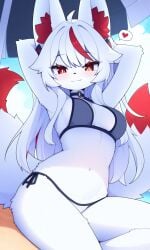 2_tails ai ai-created ai_art ai_generated arms_behind_head beach bikini breasts devil-vox devvoxy fanart fox fox_girl kitsune knia_(devil-vox) knia_(devvoxy) looking_at_viewer original pixai sexy sexy_female tagme