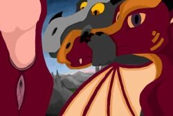 anal anal_sex animated animated_png blue_sky claws clitoris close-up detailed_background disembodied_penis dragon duo female feral feral_on_feral from_behind_position genitals grey_body grey_scales hand_on_muzzle hi_res horn male male/female mountain mouth_held_shut mythological_creature mythological_scalie mythology overbite penetration penis red_body red_scales scales scalie sex sky stalagmite thornybush vaginal_penetration wings yellow_body yellow_eyes yellow_scales