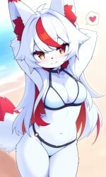 2_tails ai ai-created ai_art ai_generated arms_behind_head beach bikini breasts devil-vox devvoxy fanart fox fox_girl kitsune knia_(devil-vox) knia_(devvoxy) looking_at_viewer original pixai sexy sexy_female tagme